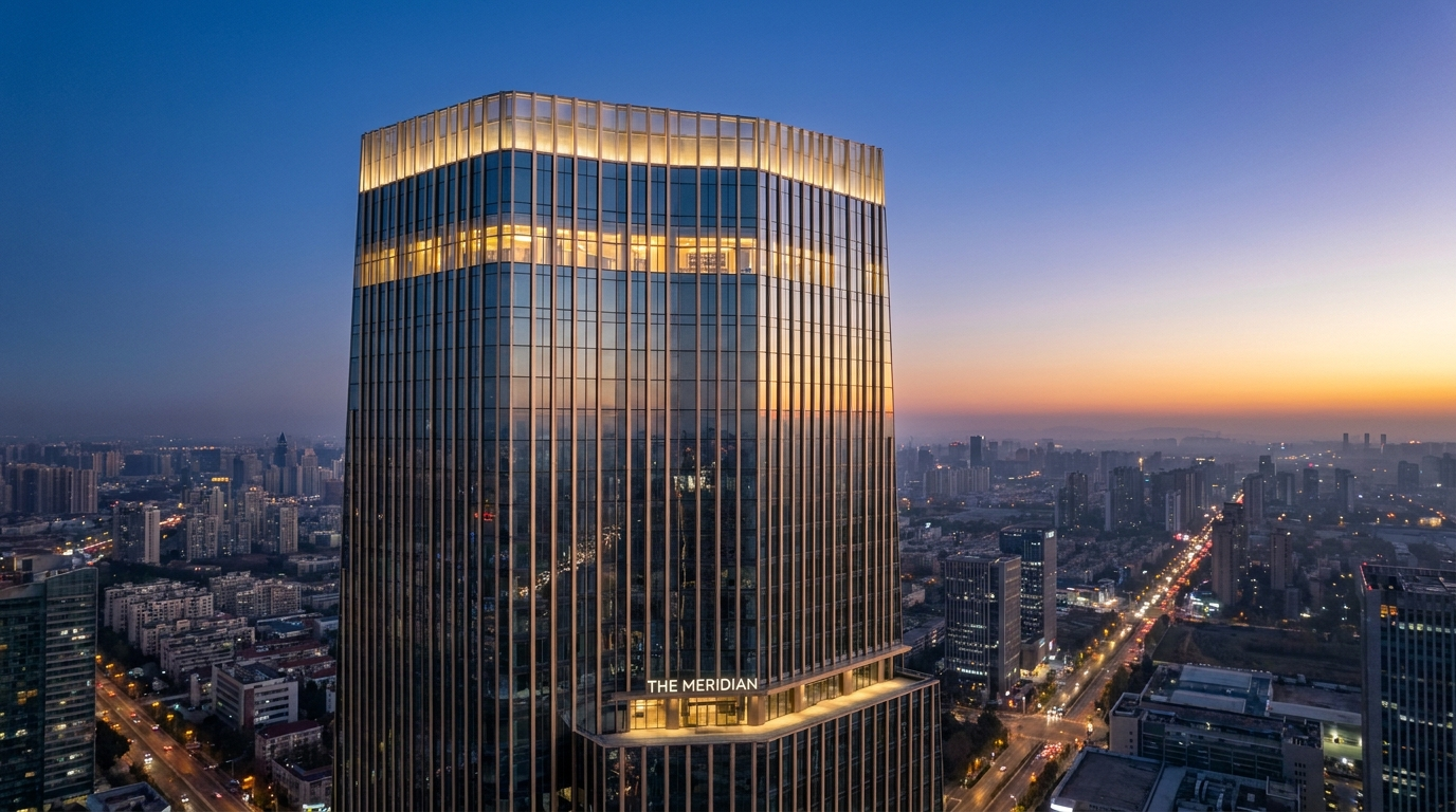 The Meridian tower at dusk