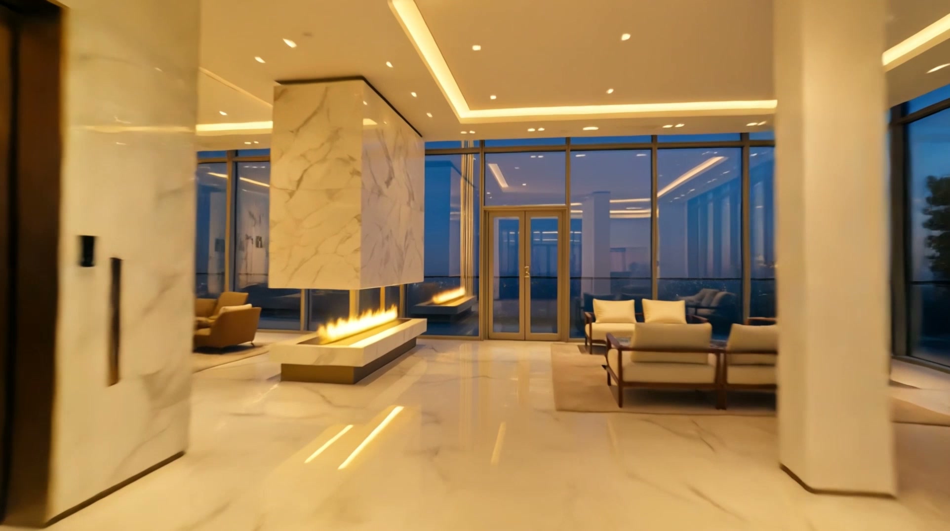 Living room with floor-to-ceiling windows